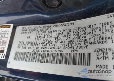 2004 Toyota 4Runner Sr5 Sport V8 из США, поврежденный, VIN JTEBT14R348015786